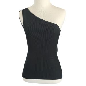 Intermix Black One-Shoulder Ribbed Tank Top